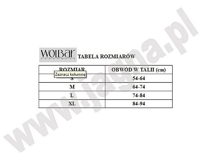 Tabela rozmiarw producenta Wol-Bar