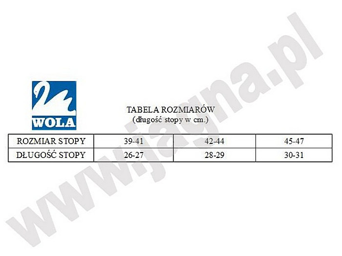 Tabela rozmiarw producenta Wola