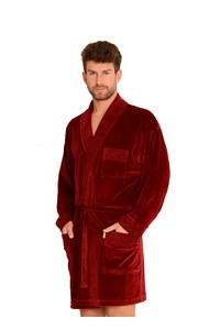 Welur bathrobe male short with collar, De Lafense 711