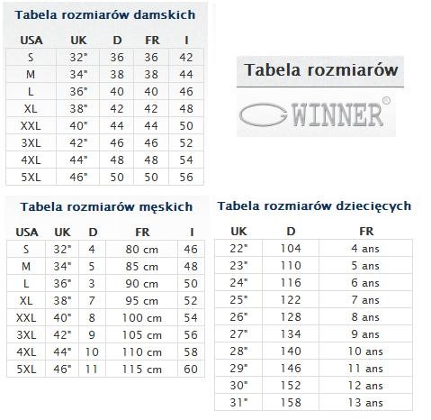 Tabela rozmiarw producenta Gwinner